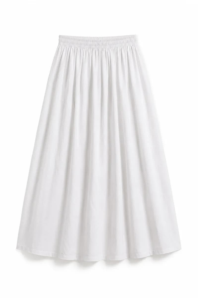 Kadın Beyaz Poplin Kumaş Uzun Etek Beli Lastikli Günlük Maxi Etek 90 CM 6