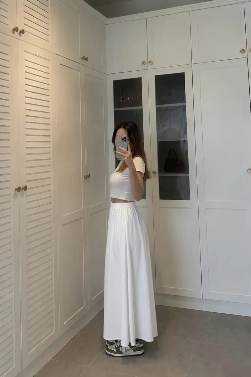 Kadın Beyaz Poplin Kumaş Uzun Etek Beli Lastikli Günlük Maxi Etek 90 CM 5